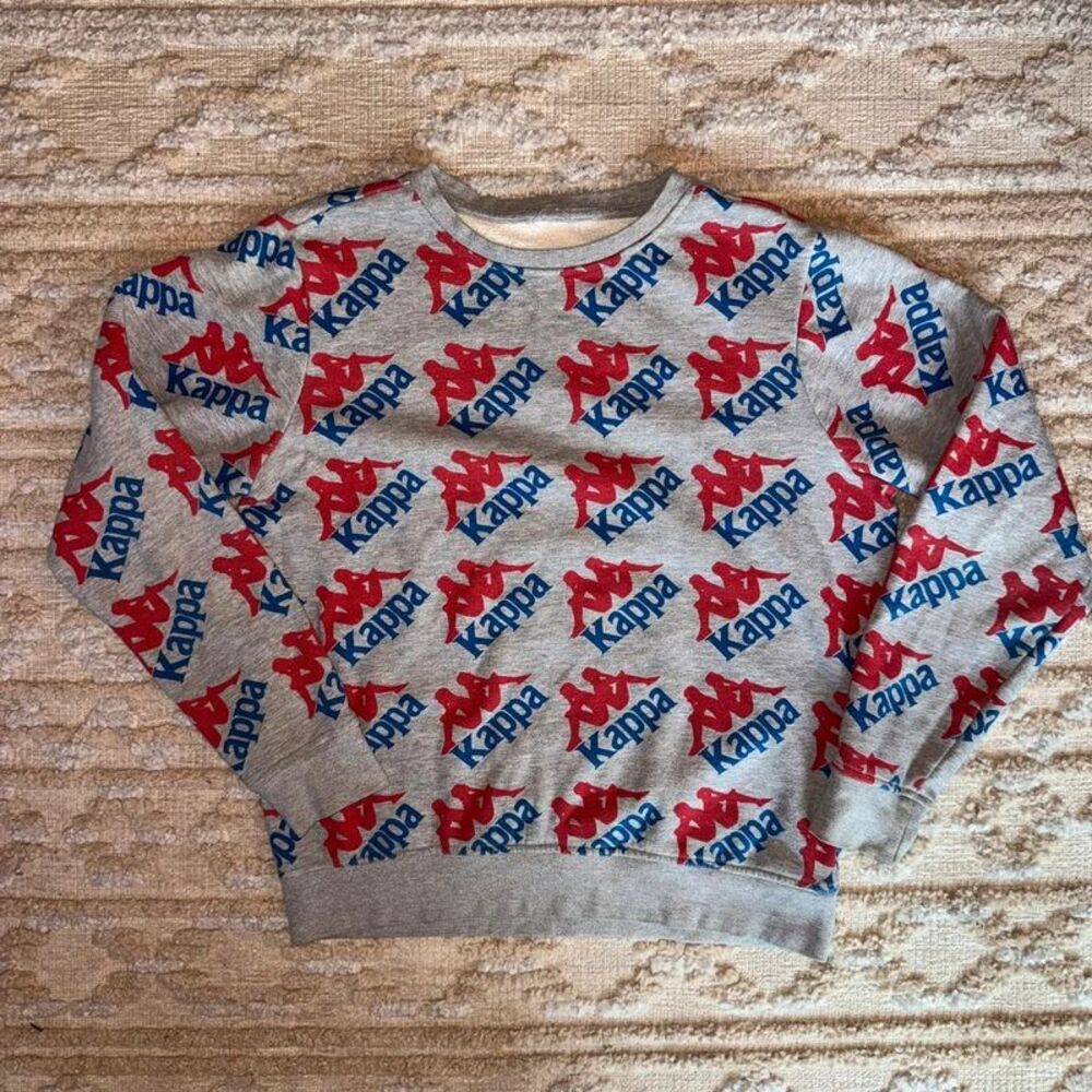 Vintage Y2K Kappa All Over Logo Crewneck Sweatshirt Gray Red Blue Unisex L/XL